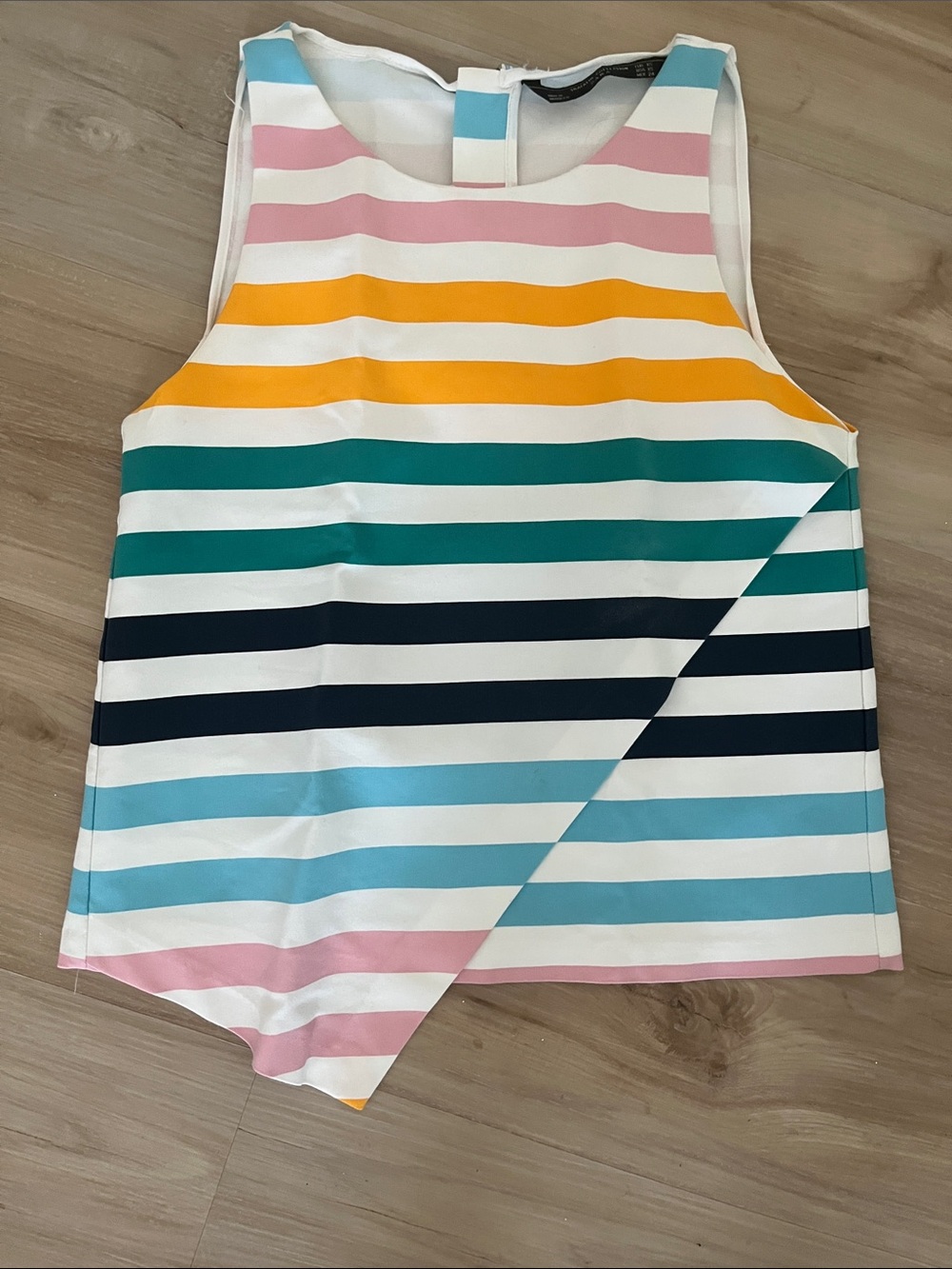 ZARA Multicolor Striped Sleeveless Tunic — Pink, Blue, Yellow, Teal, Navy, White